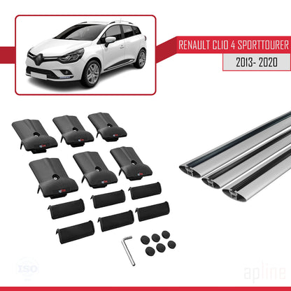 Compatible with Renault Clio 4 ST 2013-2020 FLY Model Car Roof Rack Cross Bar Grey Aluminium 3 Bars