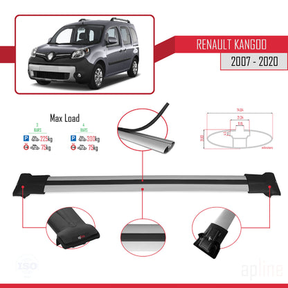 Compatible avec Renault Kangoo 2 (X61) 2007-2020 FLY Model Barres de Toit Railing Porte-Bagages de Voiture Gris Aluminium 3 Barres