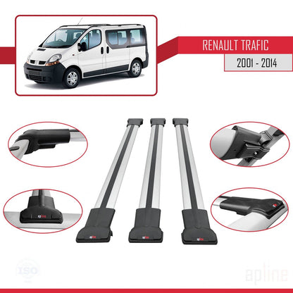 Compatible avec Renault Trafic 2 (X83) 2001-2014 FLY Model Barres de Toit Railing Porte-Bagages de Voiture Gris Aluminium 3 Barres