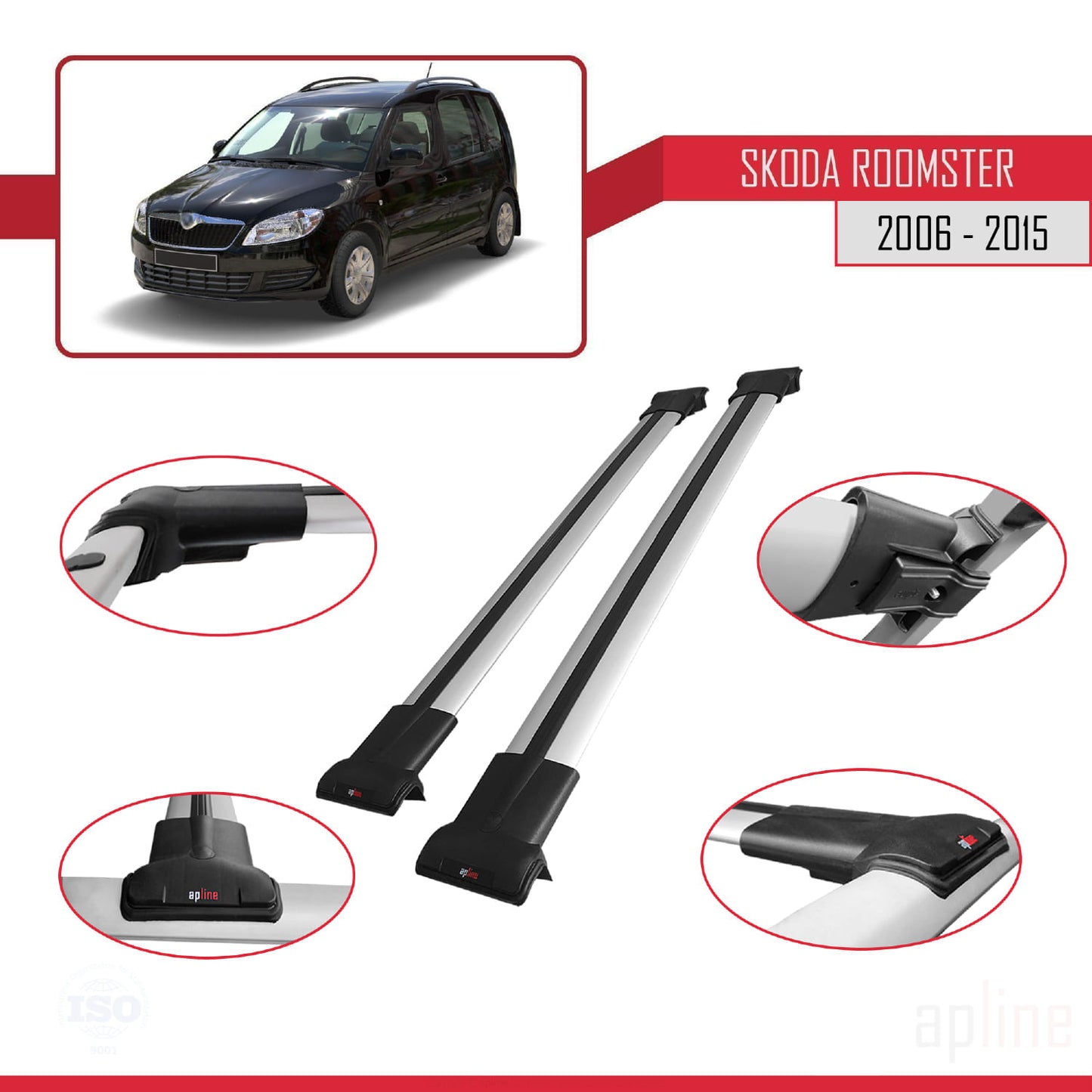 Compatible avec Skoda Roomster 2006-2015 FLY Model Barres de Toit Railing Porte-Bagages de Voiture Gris Aluminium 2 Barres