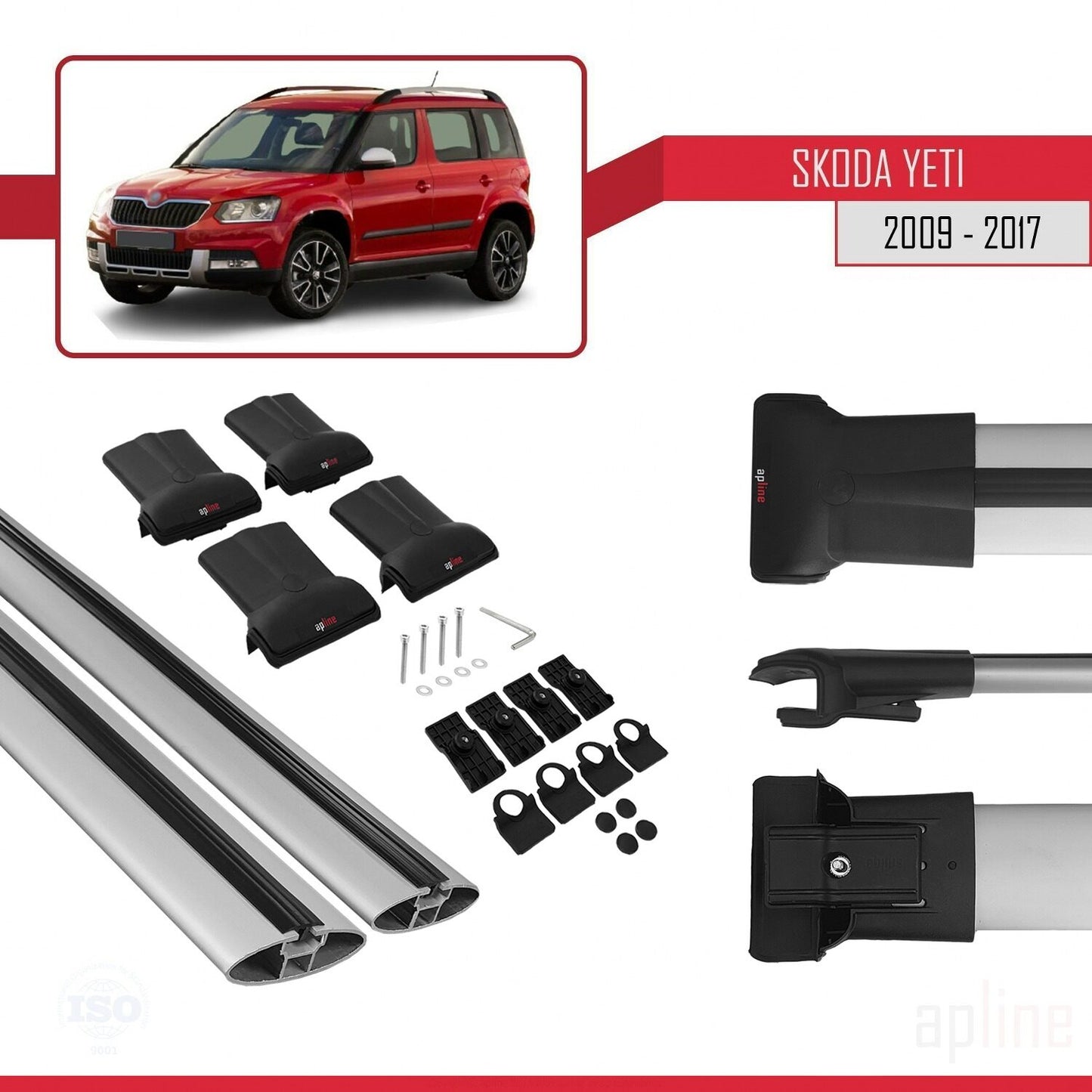 Compatible avec Skoda Yeti 2009-2017 FLY Model Barres de Toit Railing Porte-Bagages de Voiture Gris Aluminium 2 Barres