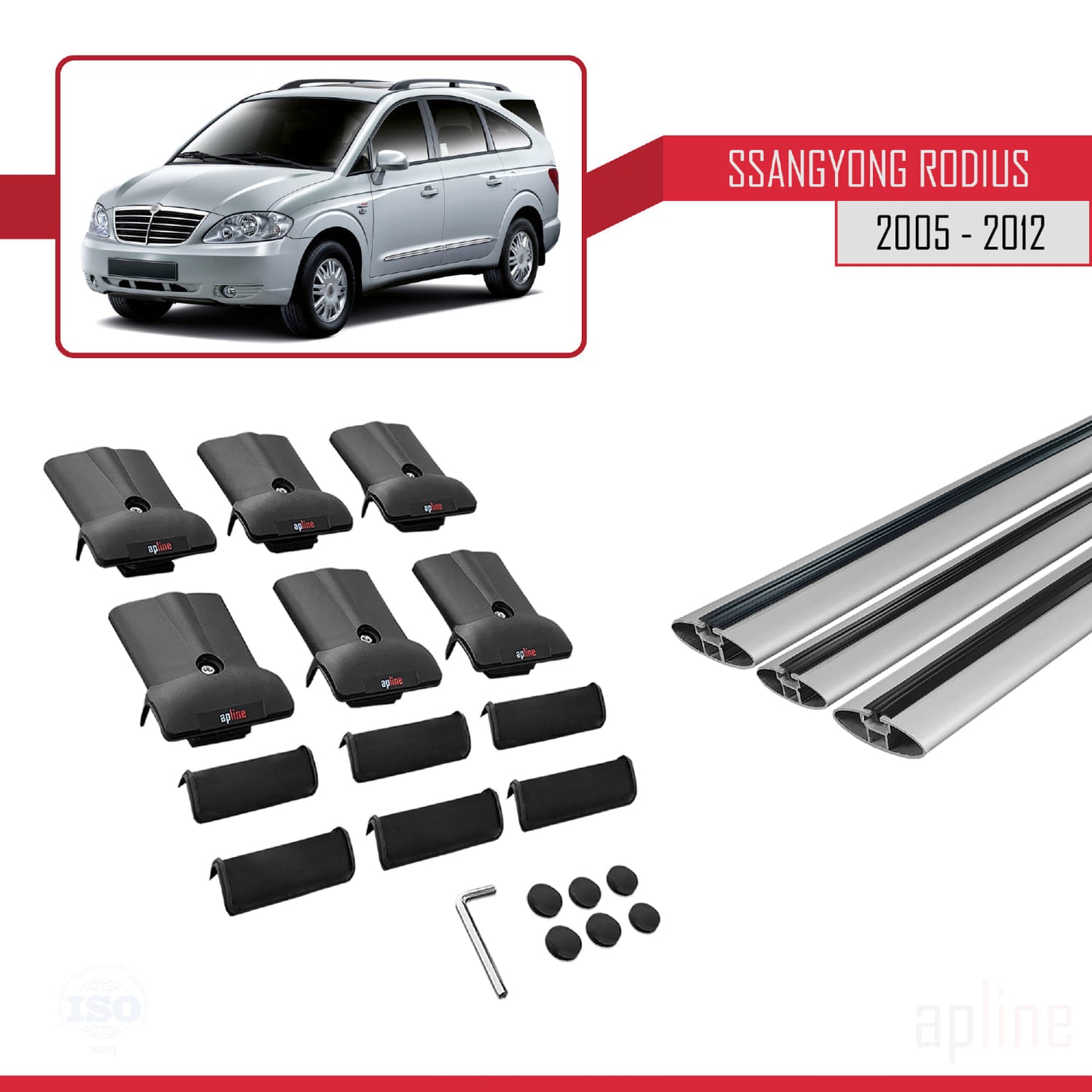 Compatible avec Ssangyong Rodius 2005-2012 FLY Model Barres de Toit Railing Porte-Bagages de Voiture Gris Aluminium 3 Barres