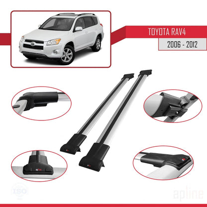 Compatible avec Toyota RAV4 III (XA30) 2006-2012 FLY Model Barres de Toit Railing Porte-Bagages de Voiture Gris Aluminium 2 Barres
