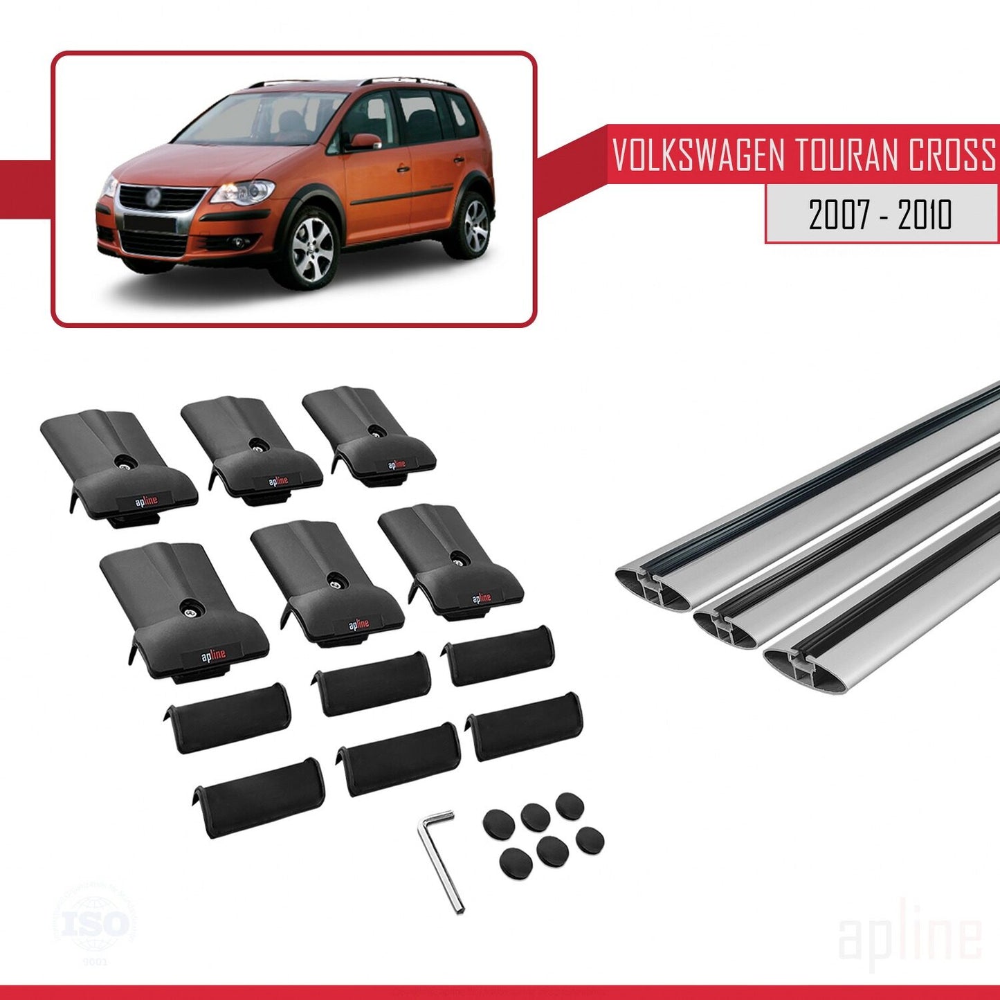 Compatible avec Volkswagen Touran Cross Pre-Facelift 2007-2010 FLY Model Barres de Toit Railing Porte-Bagages de Voiture Gris Aluminium 3 Barres
