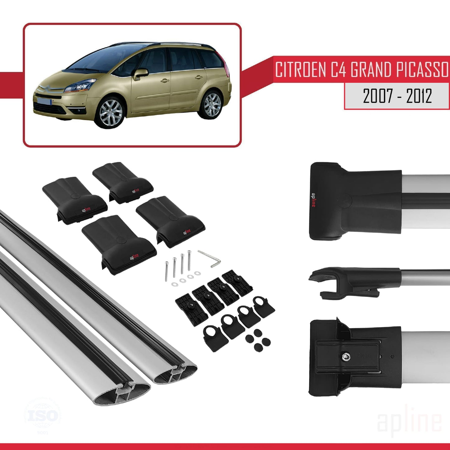 Compatible avec Citroen Grand C4 Picasso 2007-2012 FLY Model Barres de Toit Railing Porte-Bagages de Voiture Gris Aluminium 2 Barres