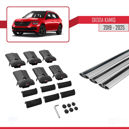 Compatible avec Skoda Kamiq 2019-2025 FLY Model Barres de Toit Railing Porte-Bagages de Voiture Gris Aluminium 3 Barres