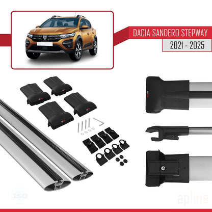 Compatible avec Dacia Sandero Stepway 3 2021-2025 FLY Model Barres de Toit Railing Porte-Bagages de Voiture Gris Aluminium 2 Barres