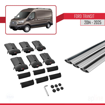 Compatible avec Ford Transit 2014-2025 FLY Model Barres de Toit Railing Porte-Bagages de Voiture Gris Aluminium 3 Barres