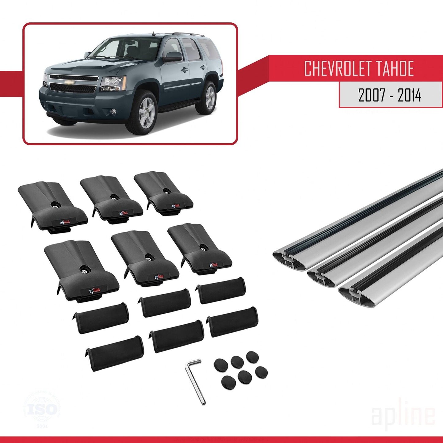 Kompatibel mit Chevrolet Tahoe 3 2007-2014 FLY Modell Dachgepäckträger, graues Aluminium, 3 Stangen