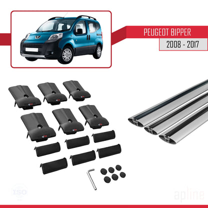 Compatible with Peugeot Bipper 2008-2017 FLY Model Car Roof Rack Cross Bar Grey Aluminium 3 Bars