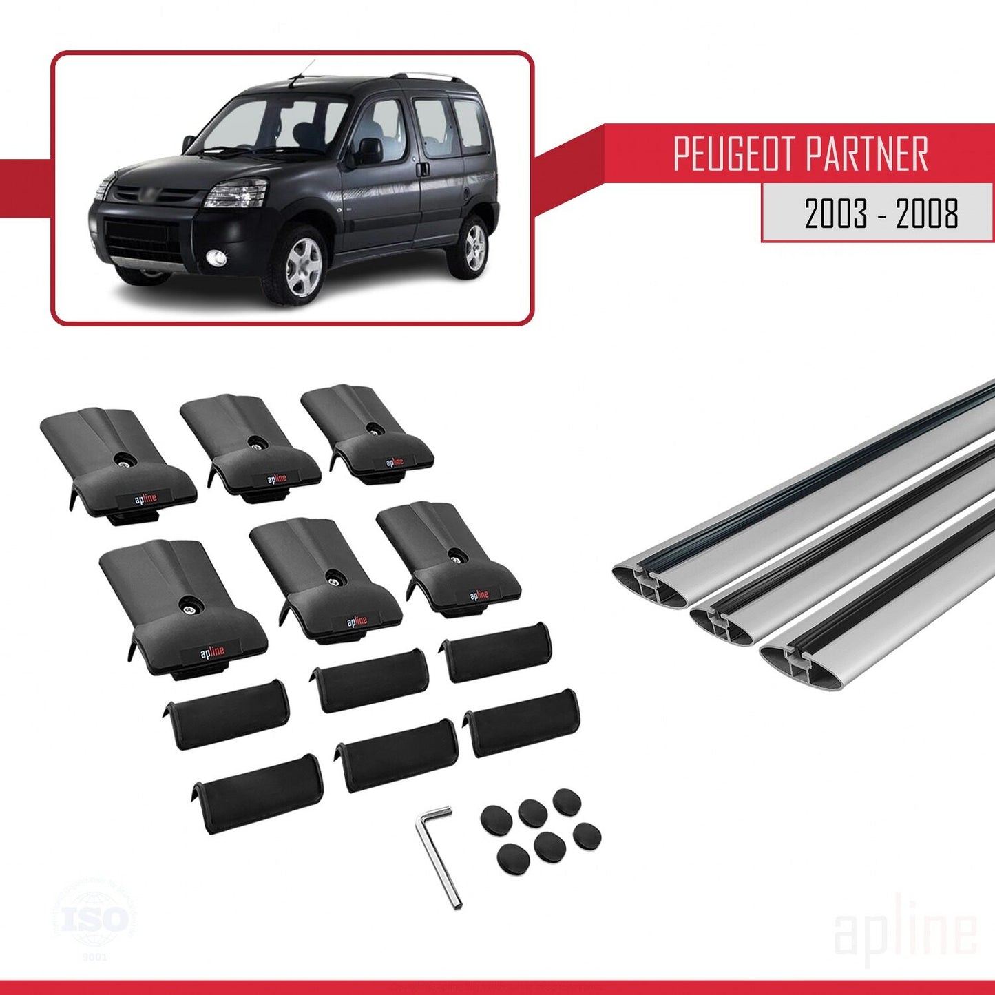 Compatible avec Peugeot Partner Post-Facelift 2003-2008 FLY Model Barres de Toit Railing Porte-Bagages de Voiture Gris Aluminium 3 Barres