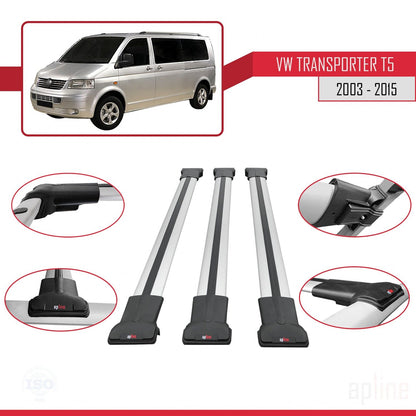 Compatible avec Volkswagen T5 Transporter 2003-2015 FLY Model Barres de Toit Railing Porte-Bagages de Voiture Gris Aluminium 3 Barres