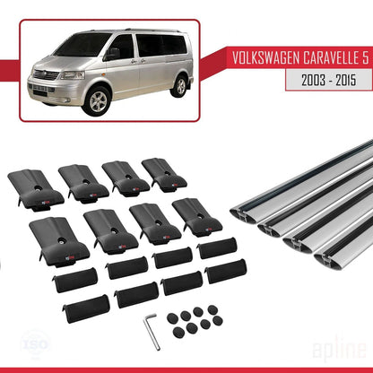 Compatible avec Volkswagen T5 Caravelle 2003-2015 FLY Model Barres de Toit Railing Porte-Bagages de Voiture Gris Aluminium 4 Barres