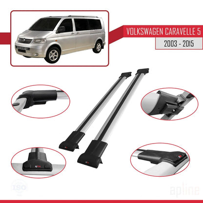 Compatible avec Volkswagen T5 Caravelle 2003-2015 FLY Model Barres de Toit Railing Porte-Bagages de Voiture Gris Aluminium 2 Barres