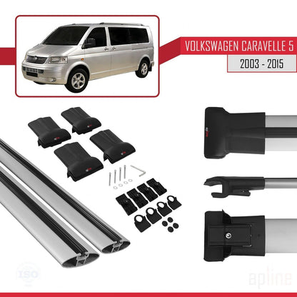 Compatible avec Volkswagen T5 Caravelle 2003-2015 FLY Model Barres de Toit Railing Porte-Bagages de Voiture Gris Aluminium 2 Barres