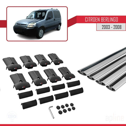 Kompatibel mit Citroen Berlingo (M59) 2003-2008 FLY Modell Dachgepäckträger, graues Aluminium, 4 Stangen