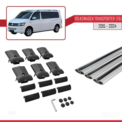 Compatible avec Volkswagen T6 Transporter 2015-2024 FLY Model Barres de Toit Railing Porte-Bagages de Voiture Gris Aluminium 3 Barres