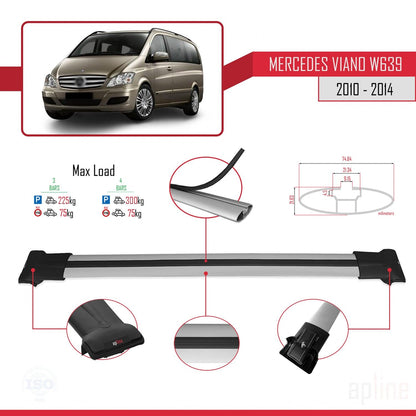 Compatible with Mercedes Viano 2 (W639) Post-Facelift 2010-2014 FLY Model Car Roof Rack Cross Bar Grey Aluminium 3 Bars