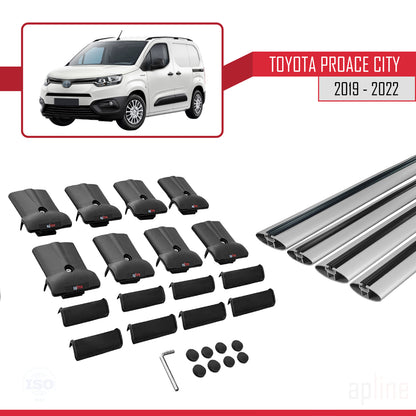 Compatible avec Toyota Proace City 2019-2022 FLY Model Barres de Toit Railing Porte-Bagages de Voiture Gris Aluminium 4 Barres