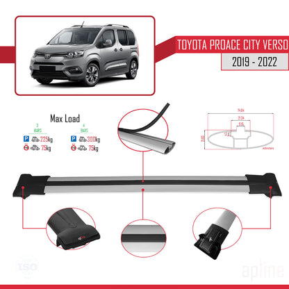 Compatible avec Toyota Proace City Verso 2019-2022 FLY Model Barres de Toit Railing Porte-Bagages de Voiture Gris Aluminium 4 Barres