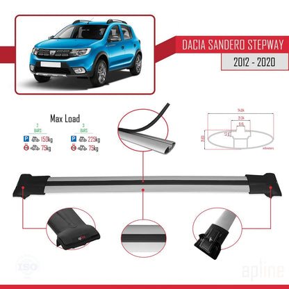 Compatible avec Dacia Sandero Stepway 2 2012-2020 FLY Model Barres de Toit Railing Porte-Bagages de Voiture Gris Aluminium 2 Barres