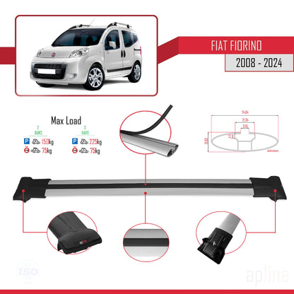 Compatible with Fiat Fiorino 3 2008-2025 FLY Model Car Roof Rack Cross Bar Grey Aluminium 2 Bars