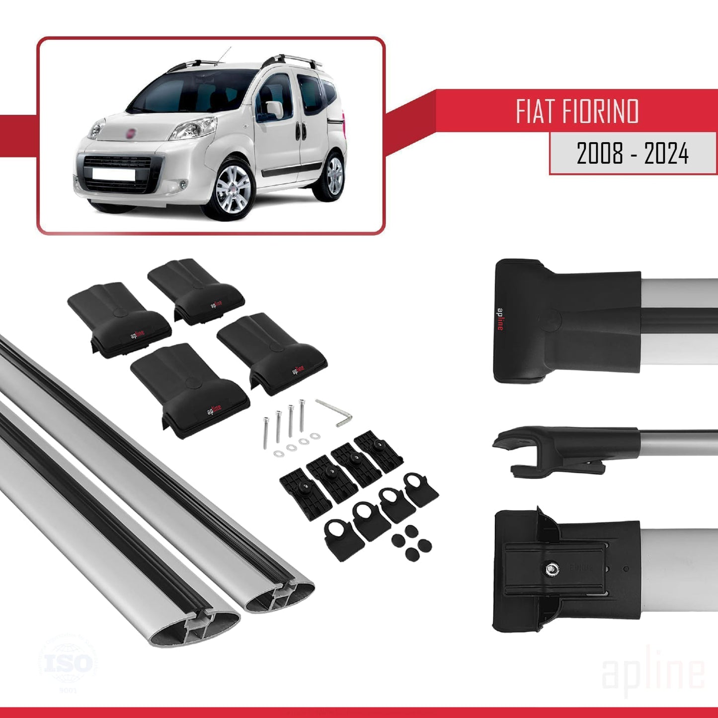 Compatible with Fiat Fiorino 3 2008-2025 FLY Model Car Roof Rack Cross Bar Grey Aluminium 2 Bars