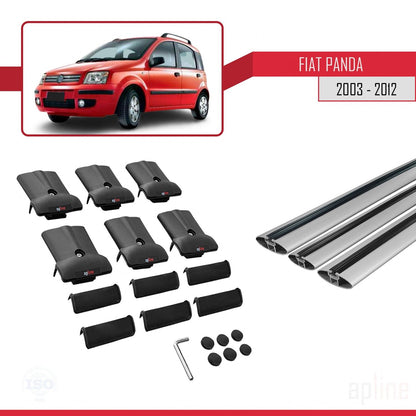 Kompatibel mit Fiat Panda 2 (169) 2003-2012 FLY Modell Dachgepäckträger, graues Aluminium, 3-Stangen
