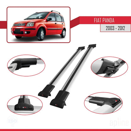 Kompatibel mit Fiat Panda 2 (169) 2003-2012 FLY Modell Dachgepäckträger, graues Aluminium, 2 Stangen