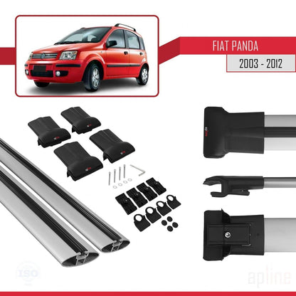 Kompatibel mit Fiat Panda 2 (169) 2003-2012 FLY Modell Dachgepäckträger, graues Aluminium, 2 Stangen