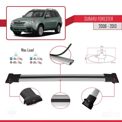 Compatible avec Subaru Forester 3 (SH) 2008-2013 FLY Model Barres de Toit Railing Porte-Bagages de Voiture Gris Aluminium 3 Barres