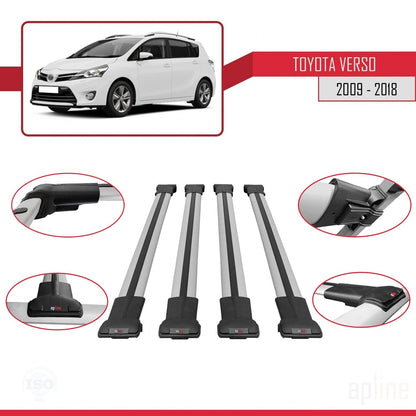 Compatible avec Toyota Verso (AR20) 2009-2018 FLY Model Barres de Toit Railing Porte-Bagages de Voiture Gris Aluminium 4 Barres