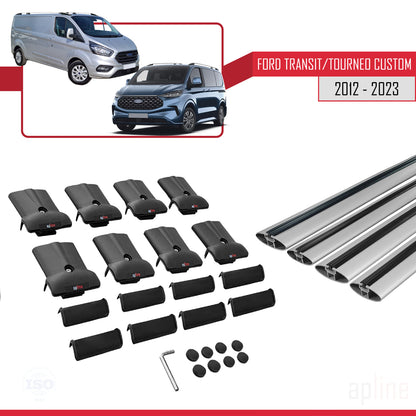 Compatible avec Ford Transit/Tourneo Custom 2012-2023 FLY Model Barres de Toit Railing Porte-Bagages de Voiture Gris Aluminium 4 Barres