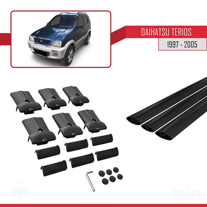 Compatible avec Daihatsu Terios (J100) 1997-2005 FLY Model Barres de Toit Railing Porte-Bagages de Voiture Noir Aluminium 3 Barres