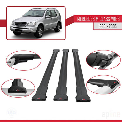 Compatible avec Mercedes Classe M (W163) 1998-2005 FLY Model Barres de Toit Railing Porte-Bagages de Voiture Noir Aluminium 3 Barres