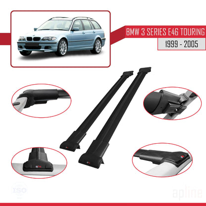 Kompatibel mit BMW 3er (E46) Touring 1999-2005 FLY Modell Dachgepäckträger, schwarzes Aluminium, 2 Querträger