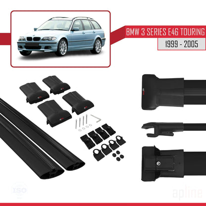 Kompatibel mit BMW 3er (E46) Touring 1999-2005 FLY Modell Dachgepäckträger, schwarzes Aluminium, 2 Querträger