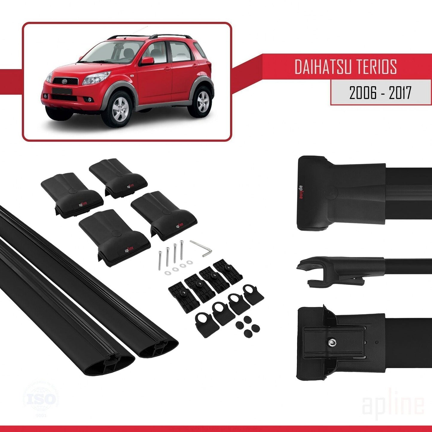 Compatible avec Daihatsu Terios 2 (J200) 2006-2017 FLY Model Barres de Toit Railing Porte-Bagages de Voiture Noir Aluminium 2 Barres