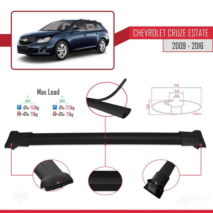 Kompatibel mit Chevrolet Cruze (J300) 2009-2016 FLY Modell Dachgepäckträger, schwarzes Aluminium, 2 Stangen