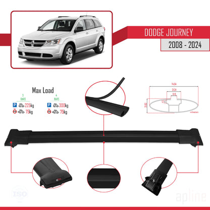 Kompatibel mit Dodge Journey 2008-2024 FLY Modell Dachgepäckträger, schwarzes Aluminium, 3 Stangen