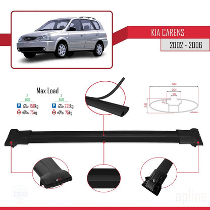 Compatible avec Kia Carens Post-Facelift 2002-2006 FLY Model Barres de Toit Railing Porte-Bagages de Voiture Noir Aluminium 2 Barres