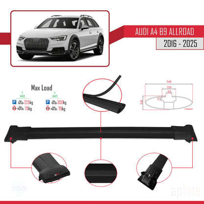 Kompatibel mit A4 (B9) Allroad 2016-2025 FLY Modell Dachgepäckträger, schwarzes Aluminium, 3-Stangen