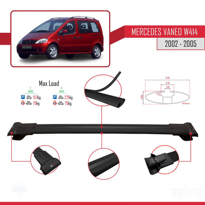 Compatible avec Mercedes Vaneo (W414) 2002-2005 FLY Model Barres de Toit Railing Porte-Bagages de Voiture Noir Aluminium 3 Barres