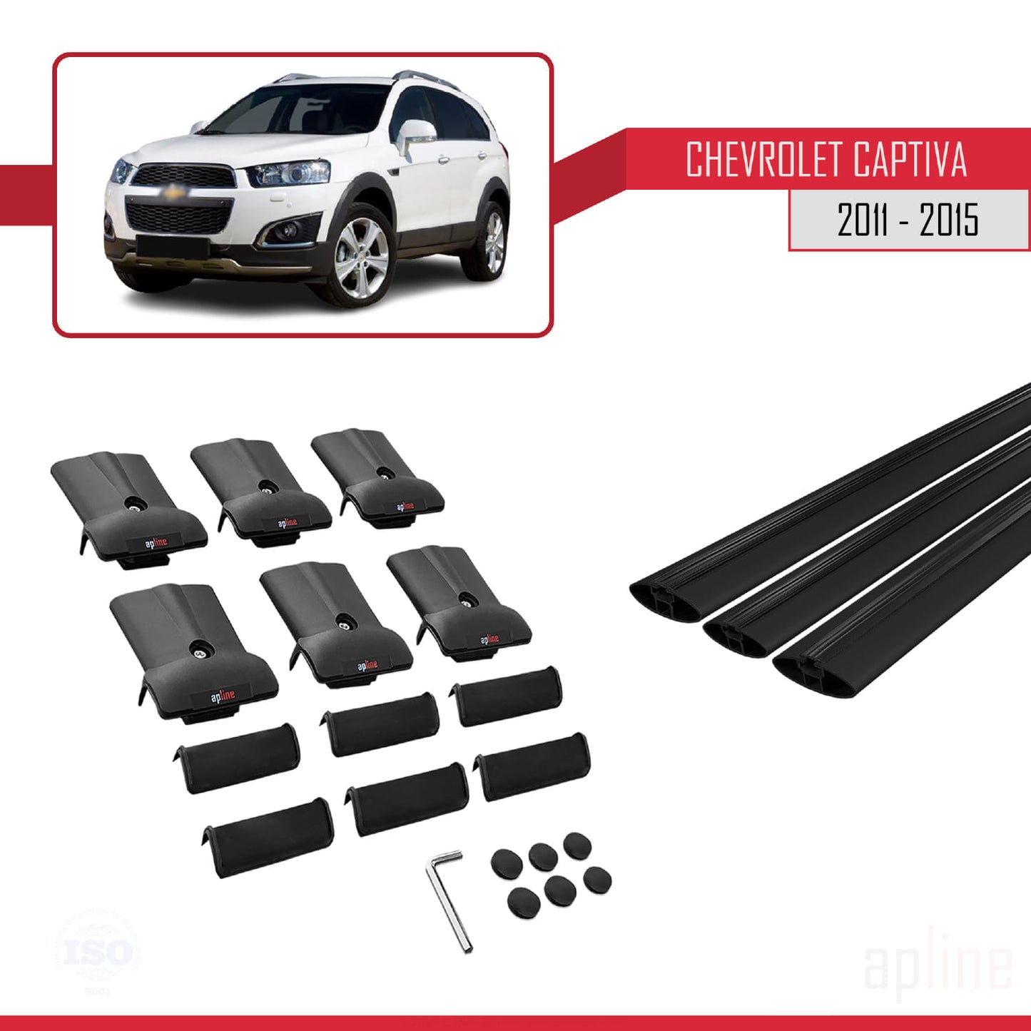 Compatible avec Chevrolet Captiva 2011-2015 FLY Model Barres de Toit Railing Porte-Bagages de Voiture Noir Aluminium 3 Barres