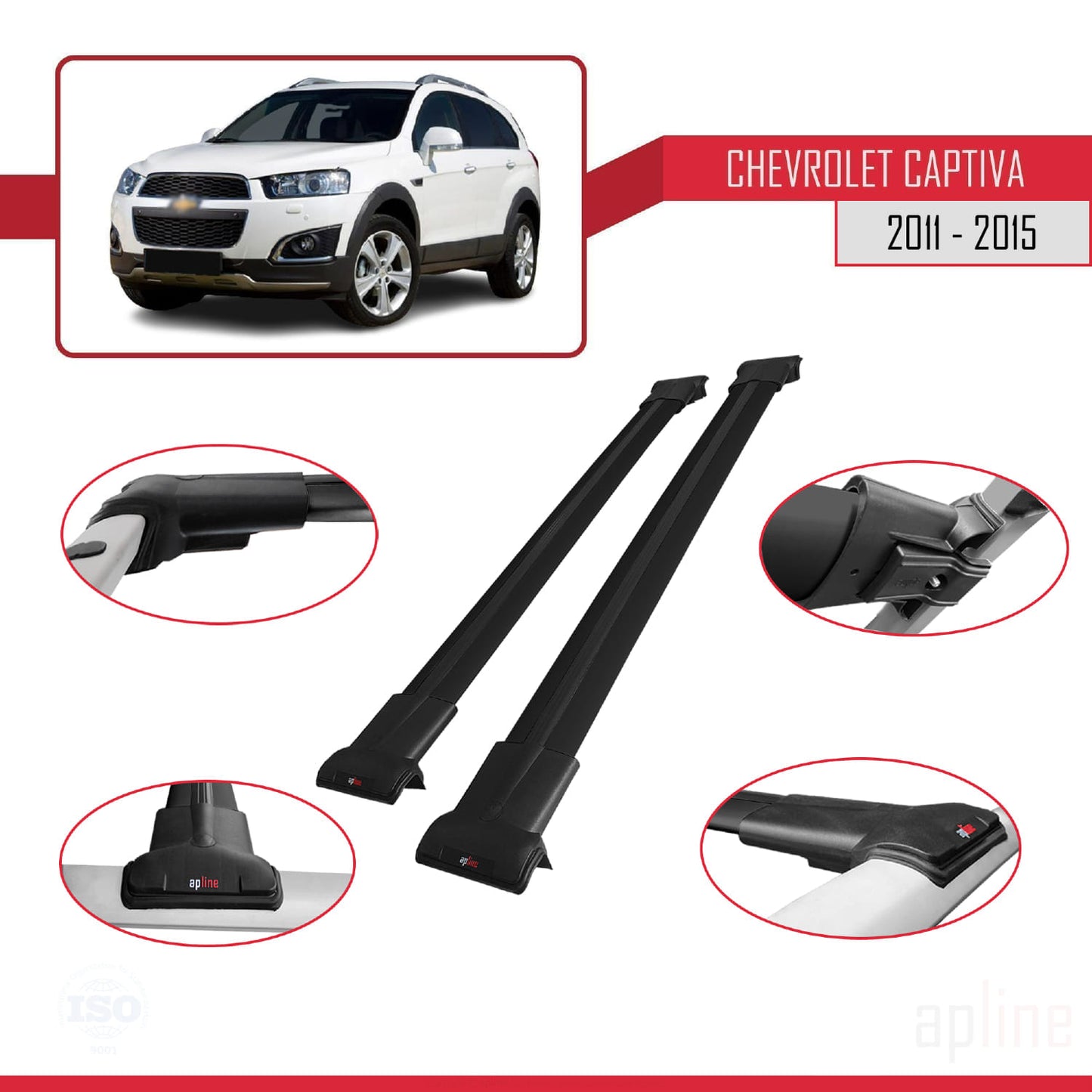 Compatible avec Chevrolet Captiva 2011-2015 FLY Model Barres de Toit Railing Porte-Bagages de Voiture Noir Aluminium 2 Barres
