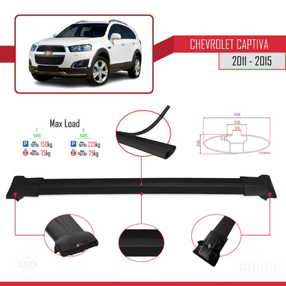 Compatible avec Chevrolet Captiva 2011-2015 FLY Model Barres de Toit Railing Porte-Bagages de Voiture Noir Aluminium 2 Barres