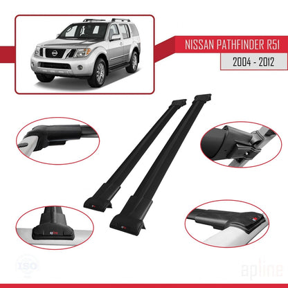 Compatible avec Nissan Pathfinder 3 (R51) 2004-2012 FLY Model Barres de Toit Railing Porte-Bagages de Voiture Noir Aluminium 2 Barres