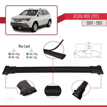 Kompatibel mit Acura MDX (YD2) 2007-2013 FLY Modell Dachgepäckträger, schwarzes Aluminium, 2 Stangen