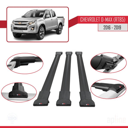 Kompatibel mit Chevrolet D-Max (RT85) 2016-2019 FLY Modell Dachgepäckträger, schwarzes Aluminium, 3-teilig