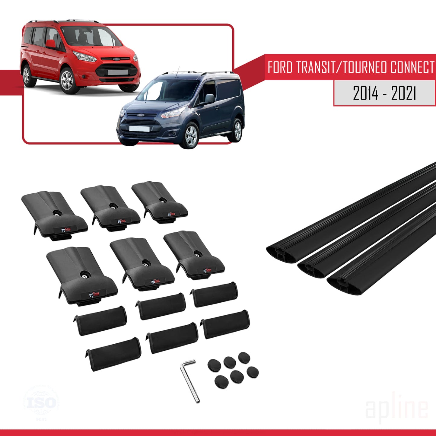 Compatible avec Ford Transit/Tourneo Connect 2 2014-2021 FLY Model Barres de Toit Railing Porte-Bagages de Voiture Noir Aluminium 3 Barres